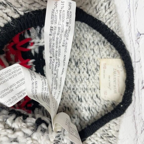 Zara Diamond Knit Sweater Kids 11-12 Gray Black Red - Picture 6 of 6